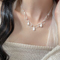 wholesale 990 Sterling Silver Fresh and Sweet Ins Style Niche Design Brushed Teardrop Light Bead Necklace Y02198-0-0