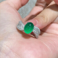 wholesale S925 Sterling Silver Inlaid High Ice Green 6*8mm Fashionable and Elegant Cabochon Live Stream, Zhuo Zhifan Jewelry New Collection-R1249 Chrysoprase Ring Size 6