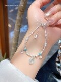 wholesale S925 Sterling Silver Butterfly Pearl and Broken Silver Bracelet for Women, New Chinese-style Small Design, National Style Versatile Hand Accessory Gift-0-46