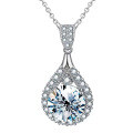 925 Silver Moissanite 3ct Pear Pendant Necklace-0-3