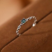 wholesale Metal: 925 Sterling Silver Tide Xiao Bai Small Sugar Cube Ring Women New Trendy Green Retro Adjustable Square Index Finger Ring-xb660-platinum-plated + emerald
