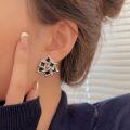 wholesale S925 Sterling Silver Unique Design Black Lava Square Patchwork Stud Earrings for Women, Personalized Fashion Niche Earrings-0-2