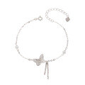 wholesale S925 Sterling Silver Minimalist Bohemian Tassel Butterfly Bracelet for Women, Nature-inspired Elegant Streamer Wrist Accessory-0-4