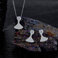 Sterling Silver High-end Korean-style Fan-shaped Moissanite Earrings and Necklace Set-0-1