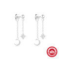 wholesale S925 Sterling Silver Geometric Star and Moon Earrings with Pearl, Diamond, and Fringe Chain-0-10