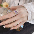 wholesale S925 Sterling Silver Wrapped Purple Zircon Adjustable Niche Luxury Ring Index Finger Ring, Xiaohongshu Viral Hit-0-2
