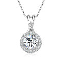S925 Silver D Color Moissanite Classic Halo Pendant Necklace-0-2