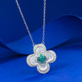 wholesale S925 Silver Four-Leaf Clover Paraiba Mother-of-Pearl Necklace Fashion Versatile Commuter Pendant Live Stream Edition-0-1