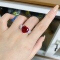wholesale S925 Sterling Silver Color-Changing Fluorescent Women's Ring with Diamond-Test Pen, Heart-Shaped Ruby, Diamond Ring, and Wedding Band-0-3