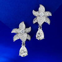 wholesale 925 Silver New Design 7*10mm Waterdrop Petal Earrings Elegant Fashion Ear Studs-E343 White Diamond &gt; 925 Silver