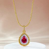 wholesale S925 Silver Necklace New Bohemian Style 6*8mm Pear-Shaped Simulated Pigeon Blood Red Drop Pendant for Women Live Stream Edition-N398 Pigeon Blood Red Pendant [with chain]  925 Silver