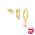 wholesale S925 Sterling Silver Ellipse Bezel Set Diamond Ear Hoop Set, Popular-point Star Earrings-0-6