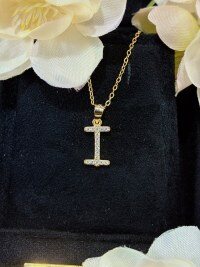 S925 Silver 18k Gold-Plated Moissanite Alphabet Pendant Necklace, DIY Gift.-I> Golden