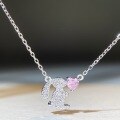 wholesale S925 Sterling Silver Rabbit Necklace for Women, Chinese Zodiac Birth Year Chain, Minimalist Pink Heart Zircon Collarbone Chain Wholesale-0-5