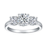 wholesale 925 Silver Amazon Cross-Border Best-Seller Three-Stone 65mm Round Women's Ring Simple Four-Prong Setting Moissanite Ring-1+0.8 carats>US size 9