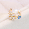 wholesale S925 Sterling Silver Floral Blue Spinel Side Ear Climber Earrings for Women, Elegant and Ethereal Korean Style-0-0