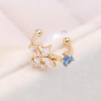 wholesale S925 Sterling Silver Floral Blue Spinel Side Ear Climber Earrings for Women, Elegant and Ethereal Korean Style-Flower Blue Spinel Ear Cuff - Single 925 Silver
