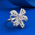 wholesale S925 Sterling Silver Luxury Pave-Set Vintage Pink Diamond Ring with New Bow-Shaped Simulated High-Carbon Diamonds-0-1