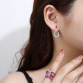 wholesale S925 Sterling Silver Cross-Border European and American Style Earrings Set with High-Carbon Diamond Zirconia Synthetic Ruby Necklace for Spring and Summer-0-3