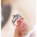 wholesale S925 Sterling Silver Retro Dragonfly Butterfly Vintage Ring for Women, Fashionable and Versatile Personality Adjustable Open Ring-0-1