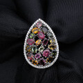 wholesale S925 Silver Luxury Group Setting Natural Tourmaline Ring In Stock Direct Supply Vintage Opulent Natural Gemstone Ring-0-1