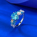wholesale S925 silver newstyle 2ct aqua zirconia hydrangea fairy ring luxurious jewelry-0-2