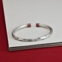 wholesale 9999 Pure Silver Auspicious Swastika Tracing Red Bracelet, Chinese Style Simple Antique-Inspired New Chinese Solid Open-End Bangle-One bracelet (1000036) Pure silver