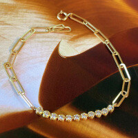 wholesale S925 Sterling Silver Red Elk Full Body Paper Clip Hollow Out Inlaid Zircon Light Luxury NicheIns Style Bracelet for Women-BS0101-Gold 925 Silver