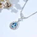 wholesale S925 Sterling Silver Blue Teardrop Aquamarine Necklace Women Summer Fresh Birthstone Collarbone Chain-0-1