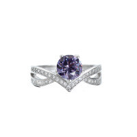 wholesale S925 Sterling Silver Cross Crown Ring for Women with 1 Carat Moissanite, Korean Style Fashion Silver Jewelry Factory-1 carat (purple moissanite) ring US size 8