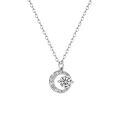 925 Sterling Silver Shiny Crescent Pendant Necklace with Zircon and Moissanite-0-3