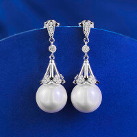 wholesale S925 Sterling Silver 12mm Pearl Stud Earrings with Luxurious Micro-Setting, Trendy Women's Earrings, Hot-Selling in Live Streams-E564 Pearl Earrings>925 Silver