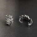 wholesale S925 Sterling Silver Micro-Paved Zirconia Leaf Ear Hoops, Vintage-Inspired Advanced Sense Olive Leaf Earrings-0-1