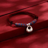 wholesale 999 Pure Silver Chunky Coin Woven Red Rope Bracelet for Women Couples Best Friends New Year Gift-Silver Tuotuo bracelet 999 silver