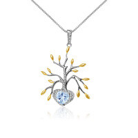 wholesale 925 Silver Designer High-End Natural Topaz Pendant, Tree of Life Design Series Necklace Pendant-Sky Blue Topaz Pendant (Includes Silver Chain)