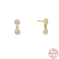 wholesale S925 Sterling Silver INS Style Minimalist Double Diamond Women's Earrings, Ear Drops, Ear Studs, Korean French Style Internet Celebrity Elegant Jewelry-gold