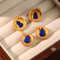 wholesale S925 gold-plated silver inlaid with natural lapis lazuli gourd pendant drop bead for DIY bracelet stringing barrel spacer accessories-0-3