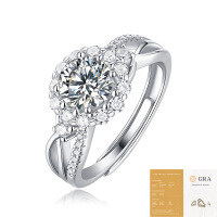 S925 Silver Moissanite Six-Claw Light Luxury Adjustable Ring-R10717 Moissanite 1 carat/6.5mm (with GRA certificate)