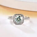 wholesale S925 Silver Green Moissanite 1 Carat Square Prong Set Ring with GRA Certificate, Light Luxury Fashion Gemstone Ring-0-3