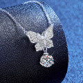 Sterling Silver Moissanite Runaway Princess Bow Butterfly Necklace-0-0