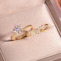 wholesale Golden S925 Silver Moissanite Cluster Ring with Six-Prong Setting and Combination of Side Stones, Trendy Stackable Design for Women, Best-Selling-0-1