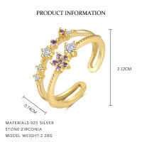 wholesale S925 Sterling Silver Cross-border Sweet Heart Ring With Shining Zircon, Adjustable Opening, Fashionable And Light Luxury-K2137-Gold/Adjustable opening