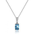 Sterling Silver Natural Blue Topaz Moissanite Necklace Pendant-0-3