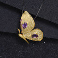 wholesale S925 Silver Designer Brooch Pendant Two-Way Butterfly Design Palace Style Natural Amethyst Necklace Pendant-0-3