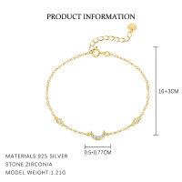 wholesale S925 Sterling Silver Geometric Star Accented With Crystals Women's Bracelet, French-inspired Minimalist Design-L921-Gold 925 Silver