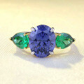 wholesale S925 Sterling Silver New 8*10mm Tanzanite Ring with Color-Blocking Pear-Shaped Nano Green Stone Style-0-0