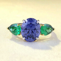 wholesale S925 Sterling Silver New 8*10mm Tanzanite Ring with Color-Blocking Pear-Shaped Nano Green Stone Style-R606 Blue and Green No. 5