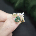 wholesale S925 Sterling Silver Cross-Border Hit Natural Moss Agate Ring, V-Shaped Moss Gemstone Stackable Set Ring-0-3