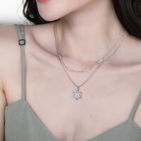 wholesale S925 sterling silver new European and American snowflake necklace for women, double-layer stackable necklace, ins-style Christmas gift, wholesale from manufacturer-Thick Silver Platinum>925 Silver
