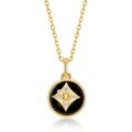 wholesale S925 Gold-Plated Silver with White Zircon and Black Onyx Four-Leaf Clover Necklace in Japanese Retro Style for Women, Mori Girl Style-0-5